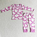 GLP0229 Ghost Purple Print Girls Halloween Pajamas Clothes Set