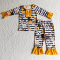 GLP0238 Nightmar* Pumpkin Stripes Print Girls Halloween Pajamas Clothes Set