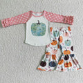 GLP0240 Pumpkin Pink Dots Top Bell Pants Girls Fall Clothes Set