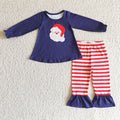 GLP0249 Santa Navy Top Stripes Pants Girls Christmas Clothes Set