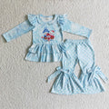 GLP0261 Snowman Snowflake Ruffle Top Bell Pants Girls Christmas Clothes Set