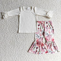 GLP0264 White Top Pumpkin Bell Pants Girls Fall Clothes Set