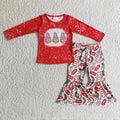 GLP0272 IT'S THE SEASON Debbie Cake Red Top Bell Pants Girls Christmas Clothes Set