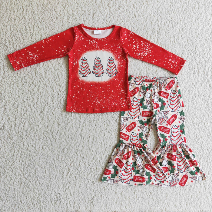 GLP0272 IT'S THE SEASON Debbie Cake Red Top Bell Pants Girls Christmas Clothes Set