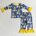 GLP0290 Nativity Stars Print Girls Christmas Pajamas Clothes Set