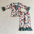 GLP0291 Santa Cowboy Cactus Print Girls Christmas Pajamas Clothes Set
