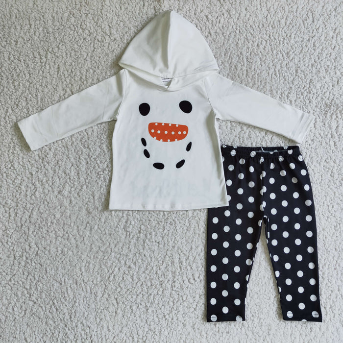 GLP0293 Let it snow White Hoodie Top Black Dots Pants Girls Christmas Clothes Set