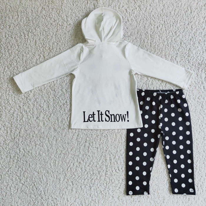 GLP0293 Let it snow White Hoodie Top Black Dots Pants Girls Christmas Clothes Set