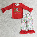 GLP0302 Hippopotamus Red Top Ruffle Pants Girls Christmas Clothes Set