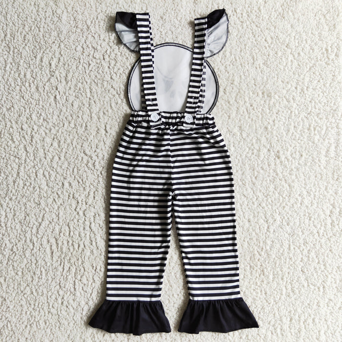 GLP0310 White Top Nightmar* Embroidery Stripes Print Overall Girls Halloween Clothes Set
