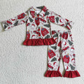 GLP0349 Cow Pig Tree Farm Print Girls Christmas Buttons Pajamas Clothes Set