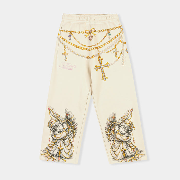 God's Favorite Fleece Womens Sweatpants (Cream/Pink)