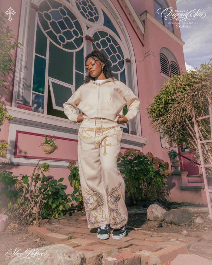 God's Favorite Fleece Womens Sweatpants (Cream/Pink)