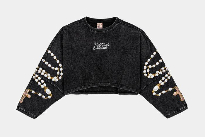 God's Favorite Washed Womens Long Sleeve Shirt (Black/Pink)