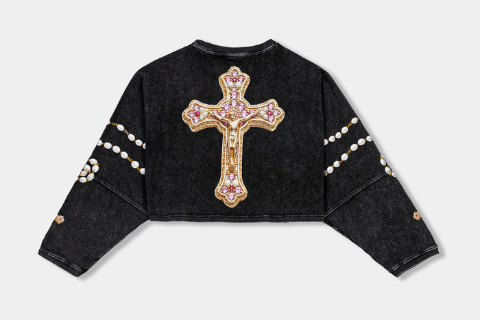 God's Favorite Washed Womens Long Sleeve Shirt (Black/Pink)