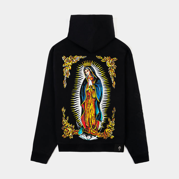 Gold Rose Guadalupe Pullover Mens Hoodie (Black/Gold)