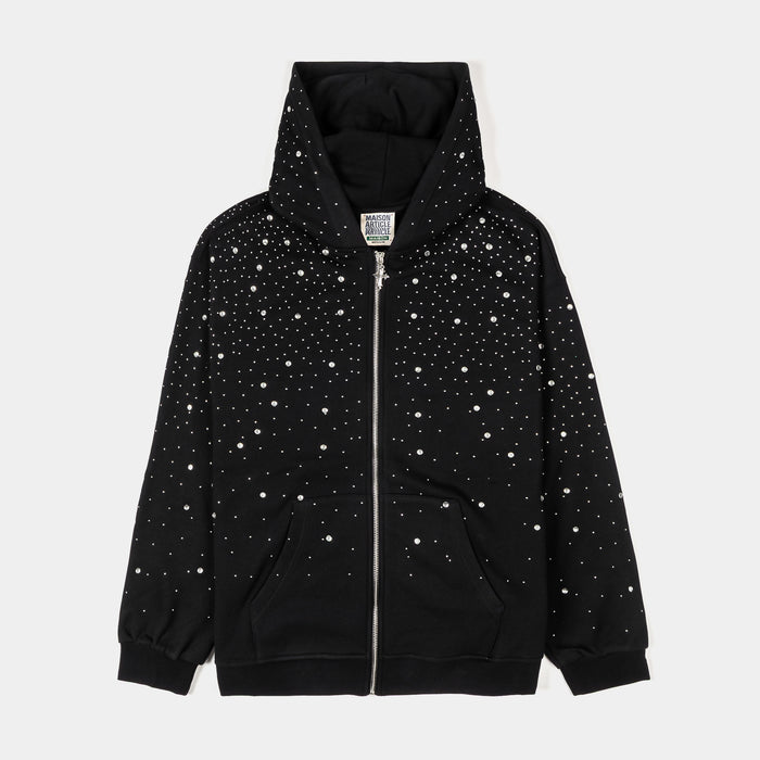 Gradient Studded Zip Up Mens Hoodie (Black/Black)