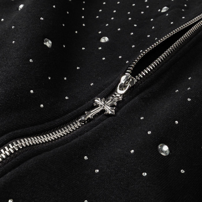 Gradient Studded Zip Up Mens Hoodie (Black/Black)