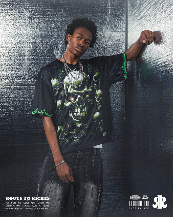 Green Skulls Mesh Mens Jersey (Black/Green)