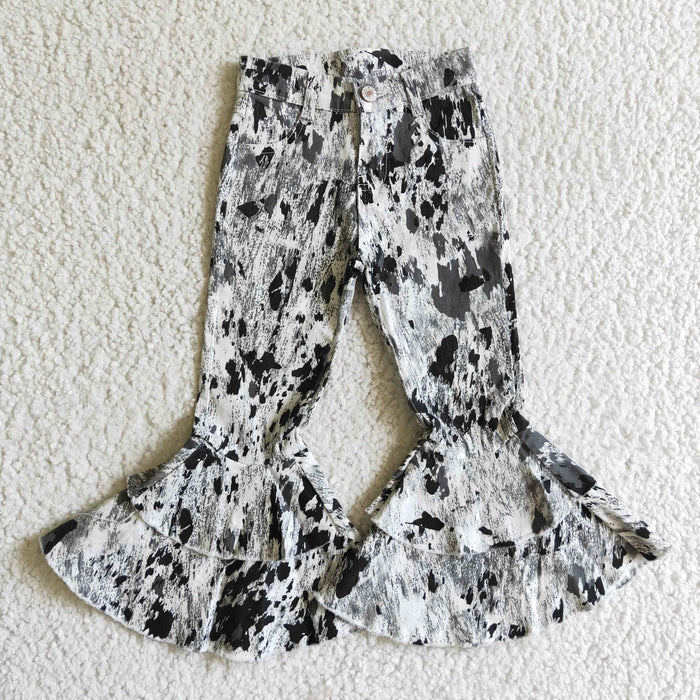 Grey tie-dye denim bell bottom jeans   P0023