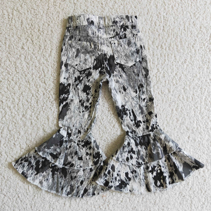 Grey tie-dye denim bell bottom jeans   P0023