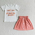 GSD0109 Pumpkin Patch White Top Pink Skirts Girls Fall Clothes Set