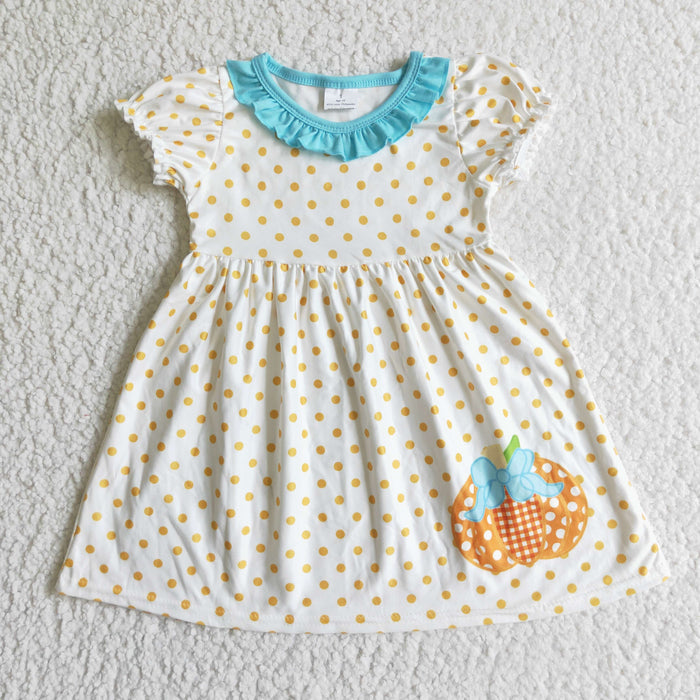 GSD0116 Pumpkin Dots Print Girls Fall Dress