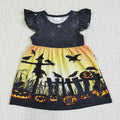 GSD0118 Scarecrow Pumpkin Print Girls Halloween Knee Length Dress
