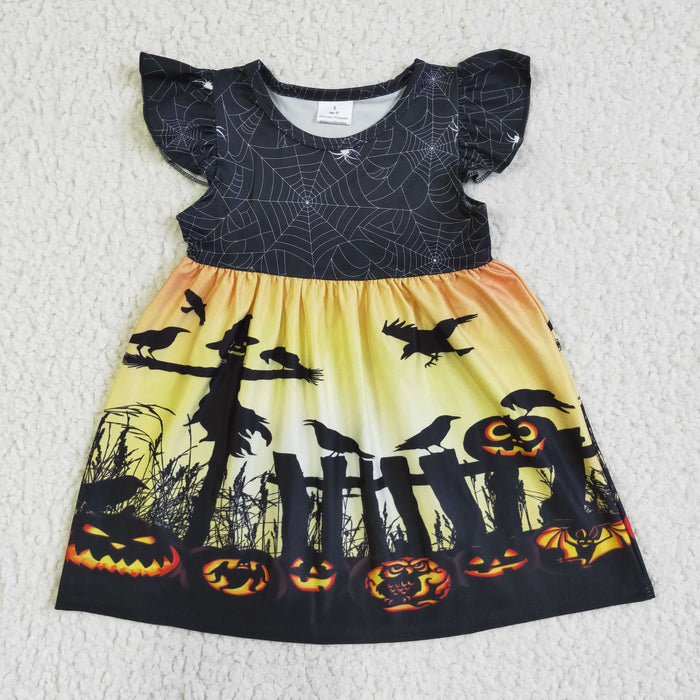 GSD0118 Scarecrow Pumpkin Print Girls Halloween Knee Length Dress