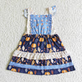 GSD0123 Pumpkin Flowers Print Girls Fall Strap Dress
