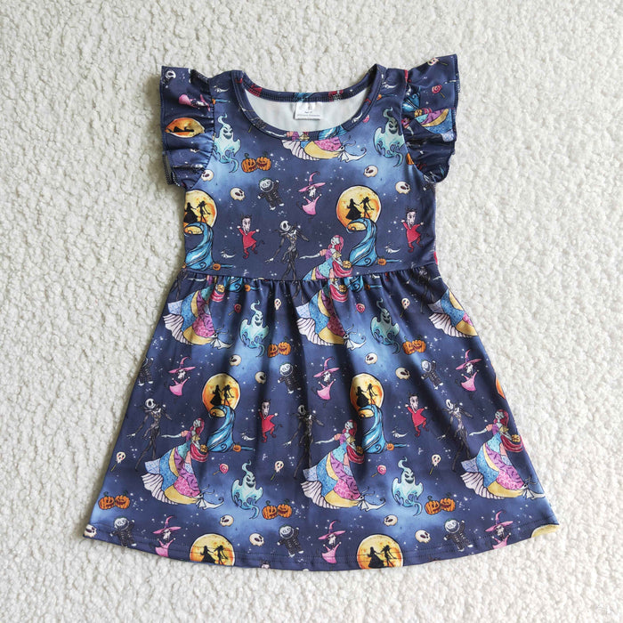GSD0131 Nightmar* Print Girls Halloween Knee Length Dress
