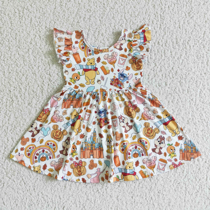 GSD0134 Cartoon Bear Winni* Pumpkin Girls Halloween Knee Length Dress