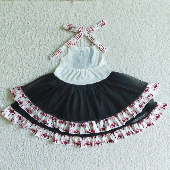 GSD0136 Cartoon Film Characters Print Girls Halloween Halter Ruffle Tulle Dress