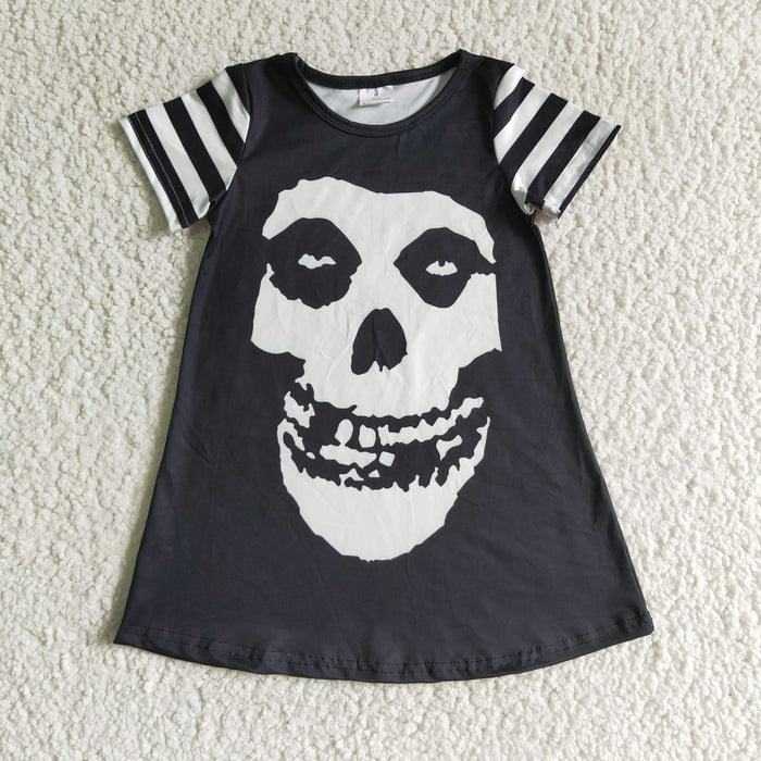 GSD0137 Skull Smiling Print Girls Halloween Knee Length Dress