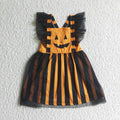 GSD0138 Pumpkin Smiling Stripes Print Girls Halloween Knee Length Tulle Dress