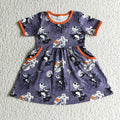 GSD0149 Nightmar* Print Pockets Girls Halloween Knee Length Dress