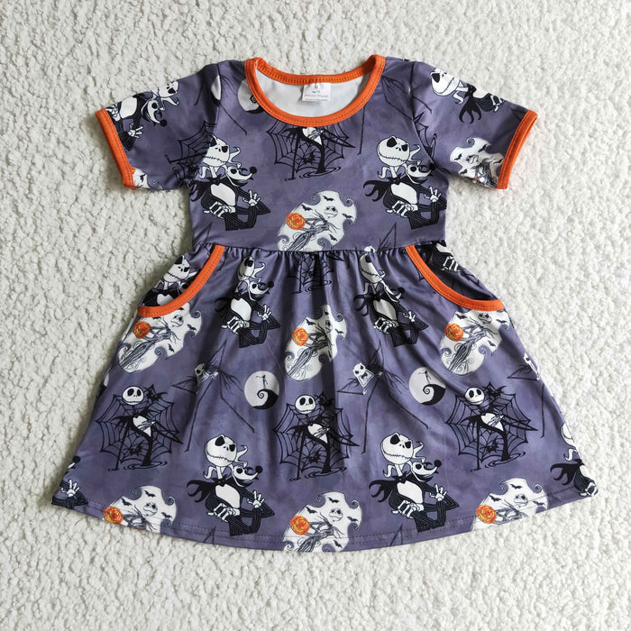 GSD0149 Nightmar* Print Pockets Girls Halloween Knee Length Dress