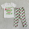 GSPO0099 Green Frog White Top Legging Pants Girls Christmas Clothes Set
