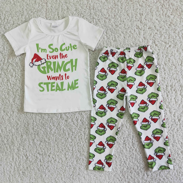 GSPO0099 Green Frog White Top Legging Pants Girls Christmas Clothes Set