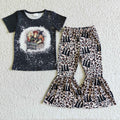 GSPO0101 Witch Black Top Leopard Bell Pants Girls Halloween Clothes Set