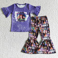 GSPO0105 Witch Purple Top Bell Pants Girls Halloween Clothes Set