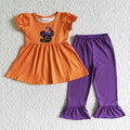 GSPO0117 Cartoon Mouse Witch Orange Tunic Top Purple Pants Girls Halloween Clothes Set