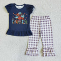 GSPO0120 Turkey Thankful Top Plaid Pants Girls Thanksgiving Clothes Set