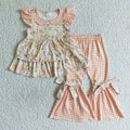 GSPO0124 Pumpkin Flowers Tunic Top Plaid Bell Pants Girls Fall Clothes Set