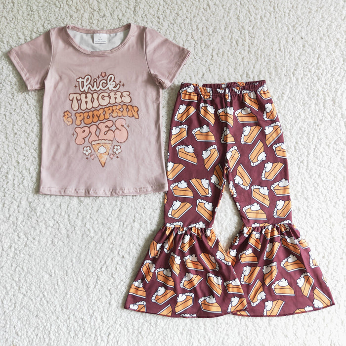 GSPO0185 Pumpkin Pies Top Bell Pants Girls Fall Clothes Set