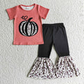 GSPO0190 Pumpkin Top Black Bell Pants Girls Fall Clothes Set