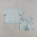 GSSO3184 Baby Girls Blue Gingham Summer Scalloped Sets