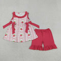 GSSO3276 Strawberry Bows Tunic Top Ruffle Shorts Girls Summer Set