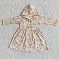 GT0008 Pumpkin Flowers Print Girls Fall Hoodie Jackets Cardigans Dress