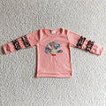 GT0040 Turkey Embroidery Pink Leopard Ruffle Girls Thanksgiving Tee Shirts Top